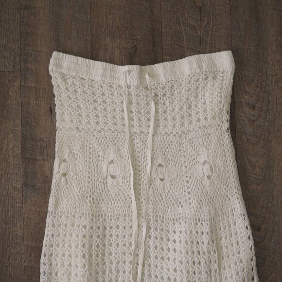 Boston Proper hippie Boho White Crochet drawstring stretch waist Skirt sz M - Picture 4 of 8